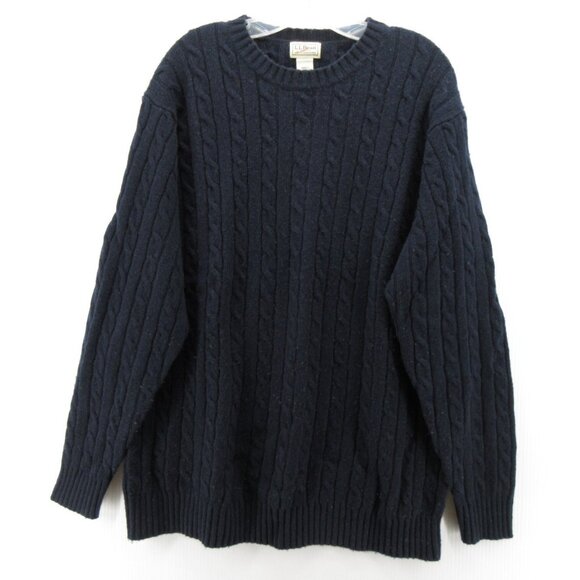 LL Bean Sweater XL Tall Lambs Wool Blend Pullover Cable Knit Crewneck * - Picture 1 of 9